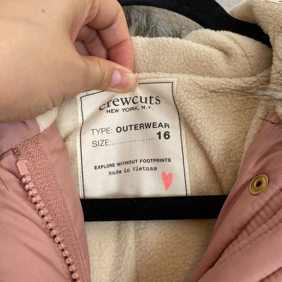 J. Crew Crewcuts Dusty Pink down puffer parka jacket fur hood trim - Picture 2 of 14